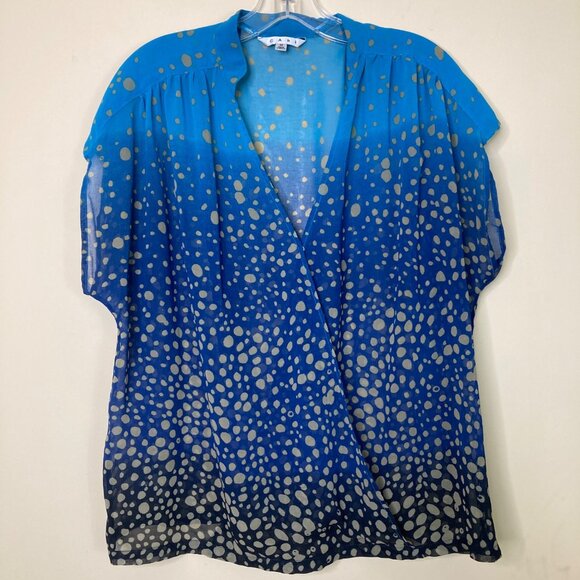 Cabi Blouse Womens Medium M Bubble V-Neck Polka Dot Ombre 344 Blue Gold - Picture 1 of 9